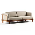 Minimalist Modern Sofa With Beige Fabric Upholstery And Brown Wooden Frame Design Details
