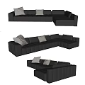 Modern Black Leather Sectional Sofa With Soft Pillows And L Shape Design