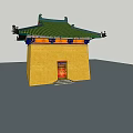 Traditional Ancient Chinese Architecture With Green Roof Decorative Eaves Yellow Walls And Red Door