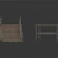 Construction Scaffolding System Featuring Wooden Planks Staircase And Platform Design