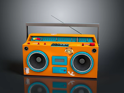 Orange Boombox Radio With Dual Speakers Handle FM Buttons And Antenna Design 3d model