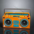 Orange Boombox Radio With Dual Speakers Handle FM Buttons And Antenna Design