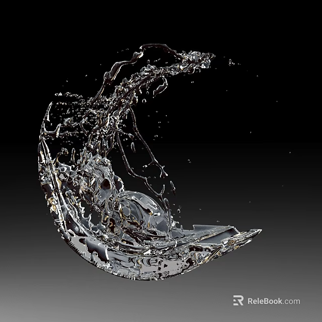 Dynamic Transparent Water Splash Sculpture With Shiny Surface On Black Background 3d model 