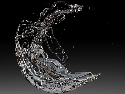 Dynamic Transparent Water Splash Sculpture With Shiny Surface On Black Background 3d model