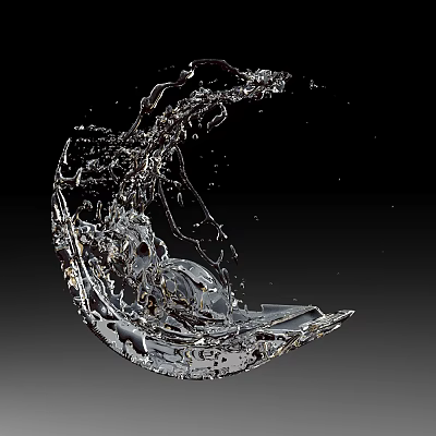 Dynamic Transparent Water Splash Sculpture With Shiny Surface On Black Background 3d model