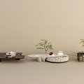Different Coffee Table Designs Featuring Modern Styles Round Tops And Small Decorative Plants 3d model