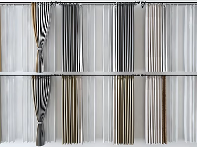 Various Striped Curtains in Gray Brown White for Home Decor 3d model