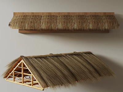 Natural Thatch Sunshade With Wooden Frame For Outdoor Patio Cover Design 3d model