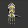 Mechanical Character Design With Golden Blue Armor And Red Accent Tech Details