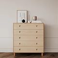 Modern Light Oak Five Drawer Dresser With Round Knobs And Minimalist Decorative Items On Top 3d model