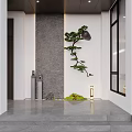 Modern Chinese Foyer Hallway With Pine Decor And Stone Wall