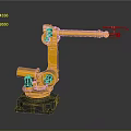Yellow Industrial Robotic Arm with Rotating Joints Stable Base and Precision Gripper Tool