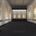 Spacious Art Gallery Interior With Red Walls And Displayed Paintings 3d model
