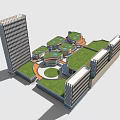 Modern Commercial Complex With Green Roofs Open Plaza And Multiple Buildings