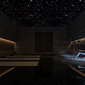 SPA Sauna Interior Design With Starry Ceiling Wooden Walls Lighting Decor And Misty Pool