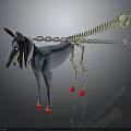 Cartoon Style Gray Horse With Front Complete Body And Back Skeleton Red Yellow Hooves