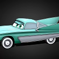 Green Cartoon Car with Big Eyes Smiling Face and Unique Fins Design