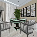 Hotel Mahjong Room Interior With Mahjong Table Chairs Green Plant And Wall Paintings