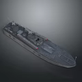 3D Model of Military Warship With Deck Turrets and Gray Hull Structure