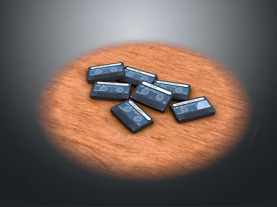 Shiny Black Square Objects Arranged On Smooth Wooden Surface 3d model