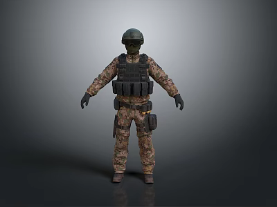 Camouflage Outdoor Clothing Set Including Vest And Protective Helmet For Sports 3d model