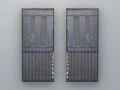Dark Colored Metal Sliding Doors With Vertical Stripes And Warning Stripes At The Bottom 3d model