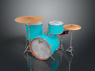 Professional Blue Drum Set With Cymbals Shells Stands And White Heads 3d model