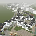 Planned Commercial Landscape with Mixed Use Buildings Roads and Green Spaces