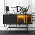 Modern Entryway Console Table Black Cabinet With Drawers Yellow Lighting Decor Items On White Wall