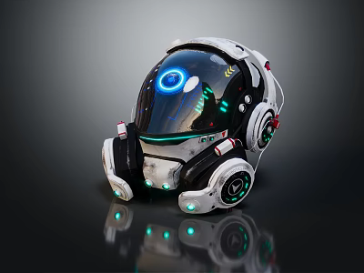 Futuristic Robot With Transparent Dome Blue Glowing Lights And Wheeled Design 3d model
