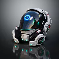 Futuristic Robot With Transparent Dome Blue Glowing Lights And Wheeled Design