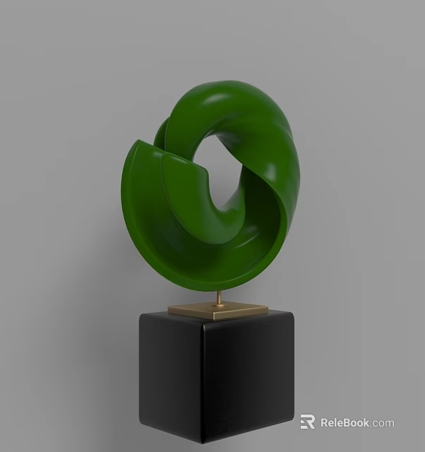 Green Spiral Decorative Ornament Set With Black Base And Golden Accent 3d model 