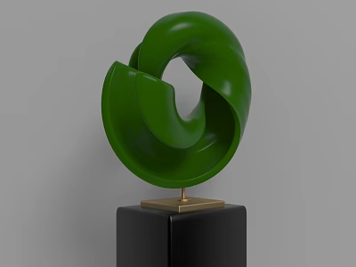 Green Spiral Decorative Ornament Set With Black Base And Golden Accent 3d model