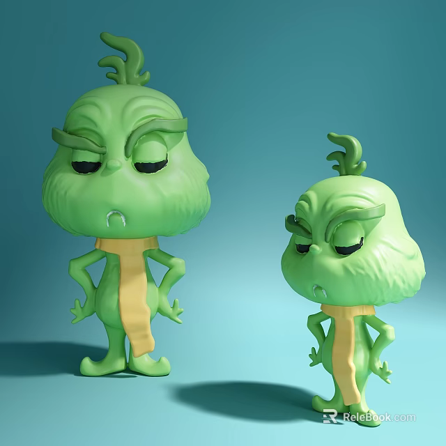 Two Green Plush Dolls With Yellow Scarf And Frowning Expressions 3d model 