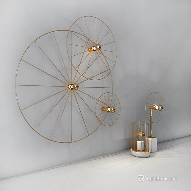 Modern Elegant Circular Gold Metal Frame Chandelier as Wall Decor in White Background 3d model 