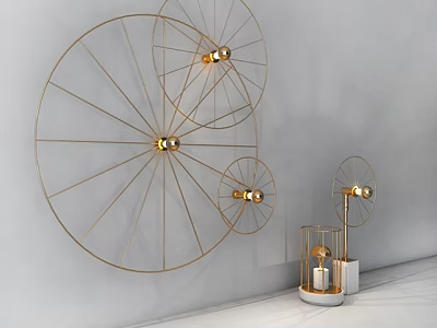 Modern Elegant Circular Gold Metal Frame Chandelier as Wall Decor in White Background 3d model