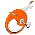 Orange and White Modern Bicycle with Sleek Circular Frame and Innovative Design Structure