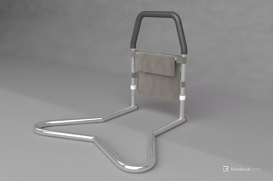 Modern Indoor Safety Fence With Silver Metal Frame Black Armrests And Gray Cushion 3d model 