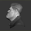 Man 3D Head Sculpture With Exaggerated Hair Facial Features And Gray Background
