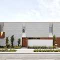 Modern Building Exterior Garden Landscape With Green Plants Shrubs And Wooden Fence