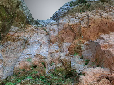 Natural Rock Garden Landscape With Textured Red Gray Stones And Greenery 3d model