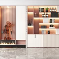 Modern Wine Cabinet Design with LED Lighting and Decorative Wine Bottles in Luxury Living Room
