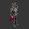 Medieval Armor With Golden Decorations Crown Helmet Red Cape And Metallic Shine