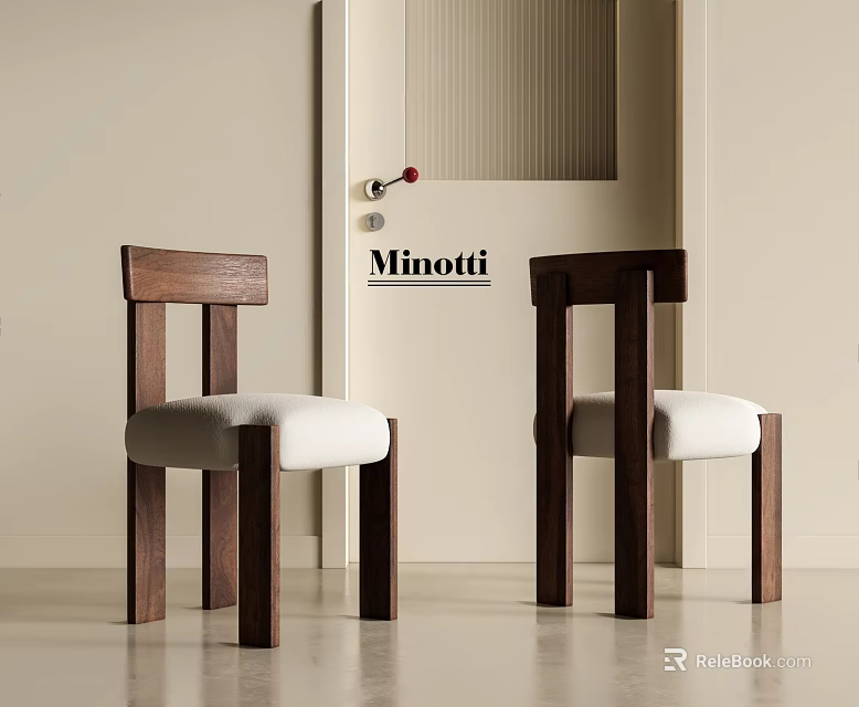 Minotti Modern Wooden Dining Chairs With White Padded Seats And Sturdy Frame 3d model 