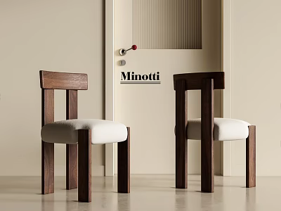 Minotti Modern Wooden Dining Chairs With White Padded Seats And Sturdy Frame 3d model
