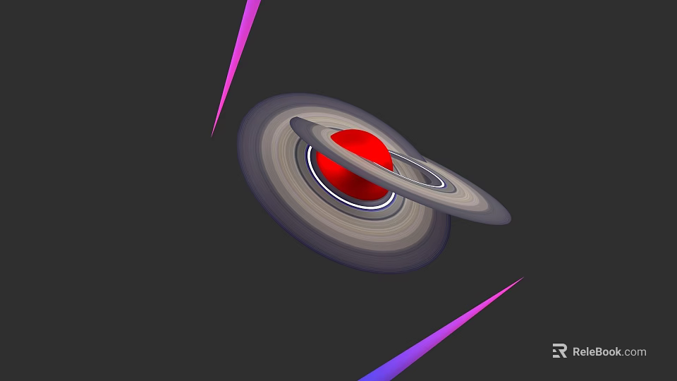 Red Planet with Rings Multiple Gray White Layers on Dark Cosmic Background with Purple Streaks 3d model 