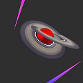 Red Planet with Rings Multiple Gray White Layers on Dark Cosmic Background with Purple Streaks