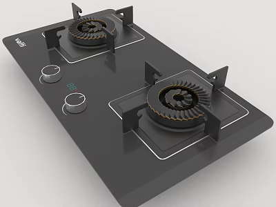 Modern Black Gas Stove With Double Burners Knob Controls And Digital 3d model