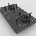 Modern Black Gas Stove With Double Burners Knob Controls And Digital