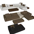 Sectional Sofa Set with Brown White Black Upholstered Modular Design and Ottoman 3d model